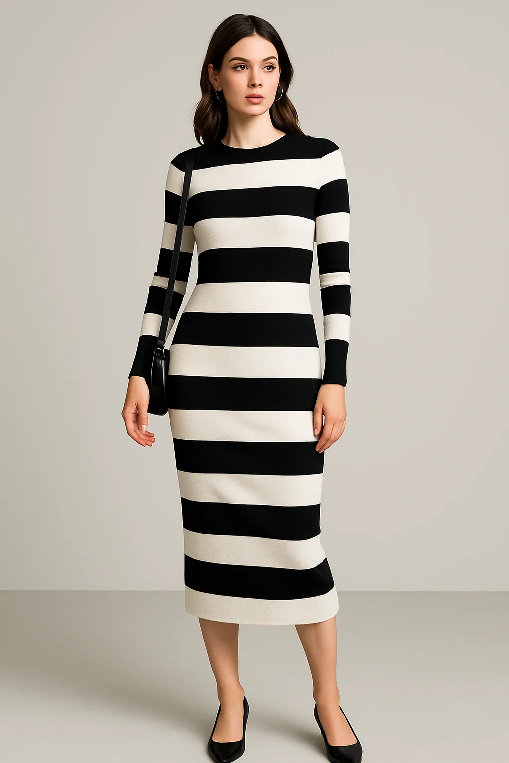 haleys black and white wide horizontal striped dress